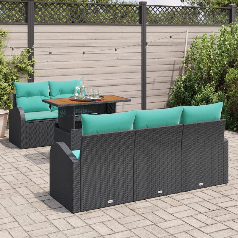 vidaXL 6 Piece Garden Sofa Set with Cushions Black Poly Rattan - 70.5×24.4×27.2