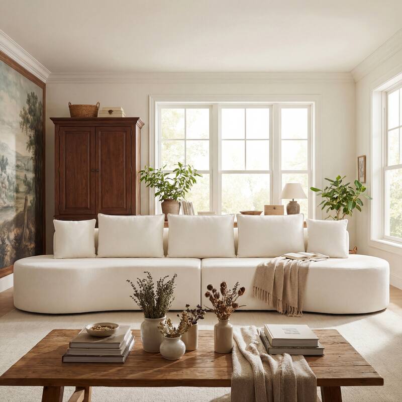 Christopher Knight Home - Curved Modular 138.6" Upholstered Sectional Sofa