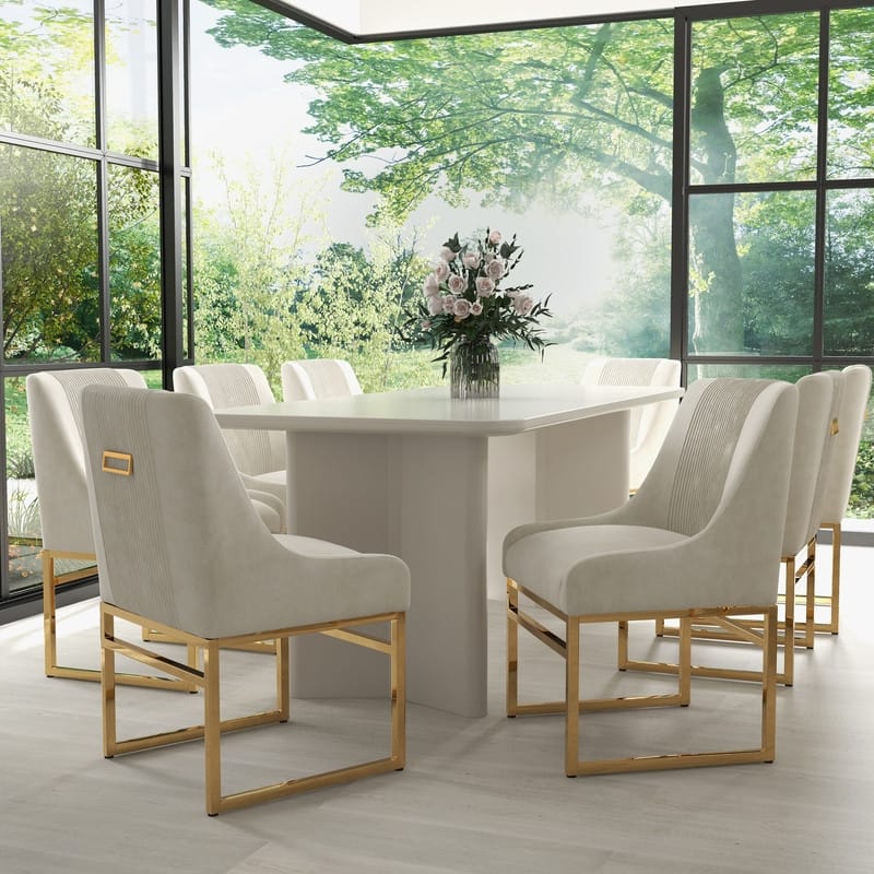 SEYNAR Contempoary Velvet Dining Chair with Metal Frame Legs, set of 8 - Beige