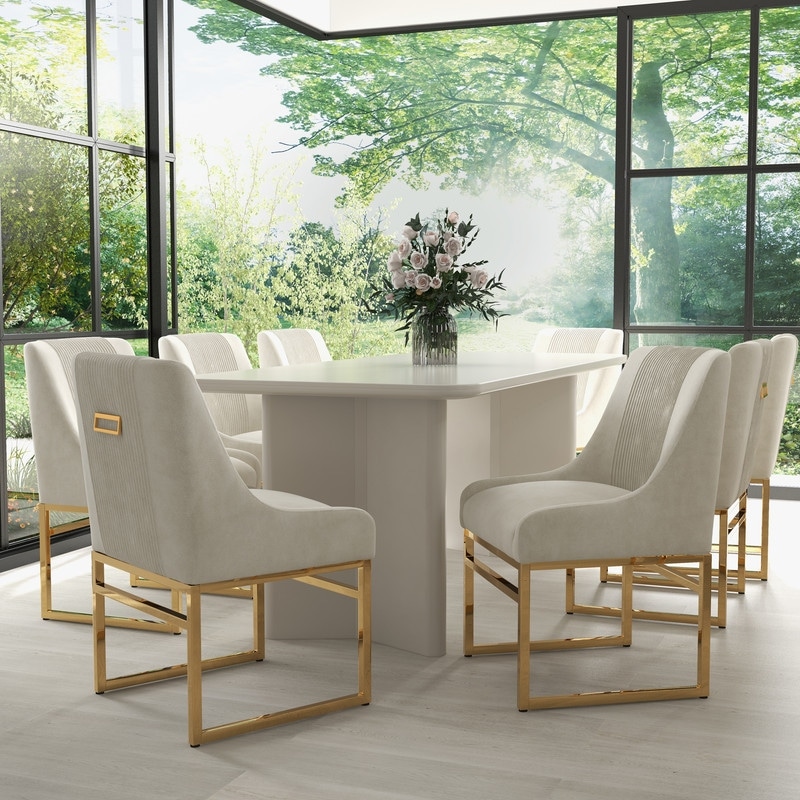 SEYNAR Contempoary Velvet Dining Chair with Metal Frame Legs, set of 8