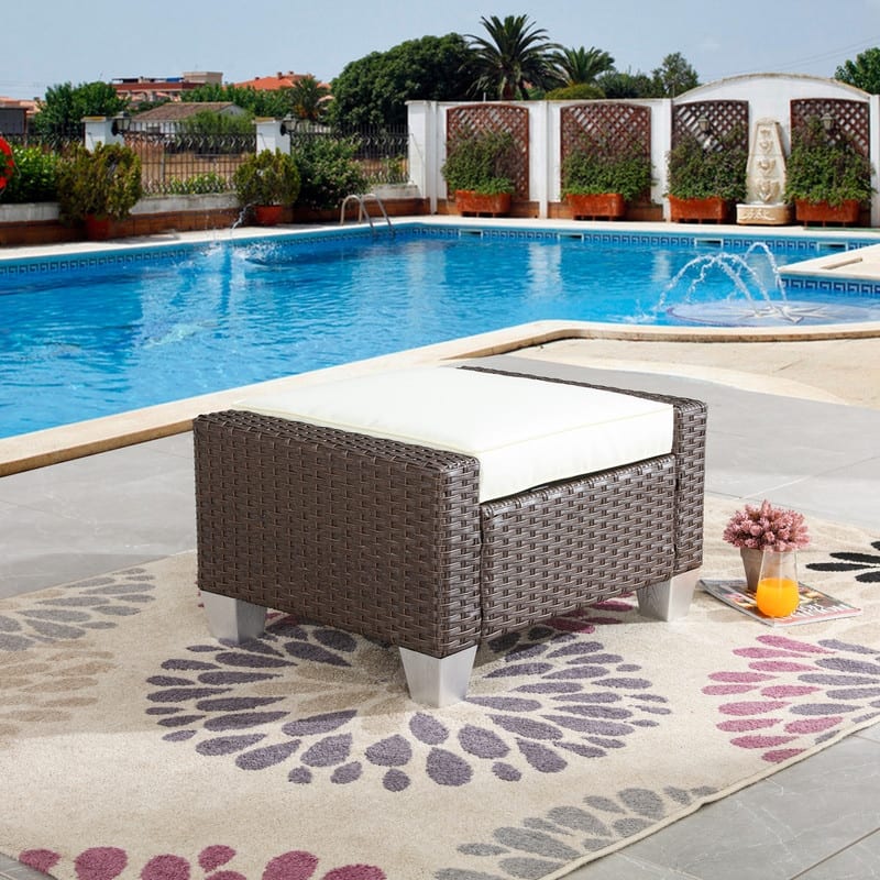 Patio Festival Outdoor Wicker Ottoman with Cushion