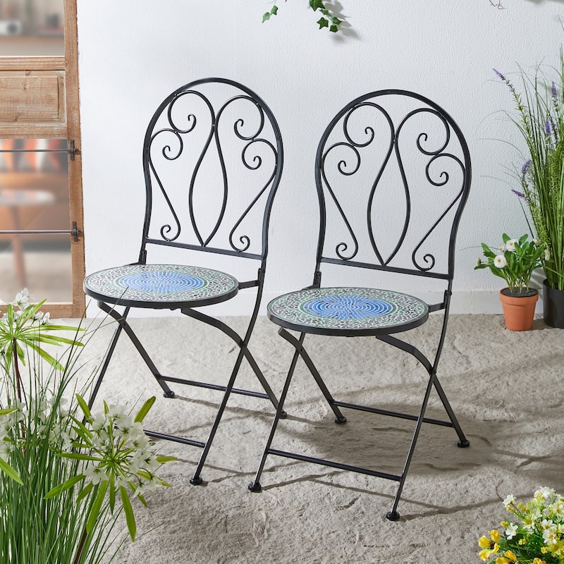 Glitzhome Outdoor Metal Folding Bistro Set 3PCS Patio Table Chairs - 2 Chairs - Green