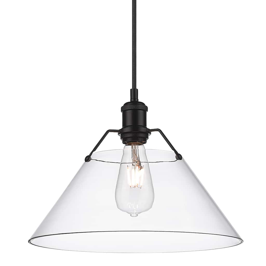Yep by Golden Lighting Orwell 1-light 14in Pendant in Matte Black and Clear Glass