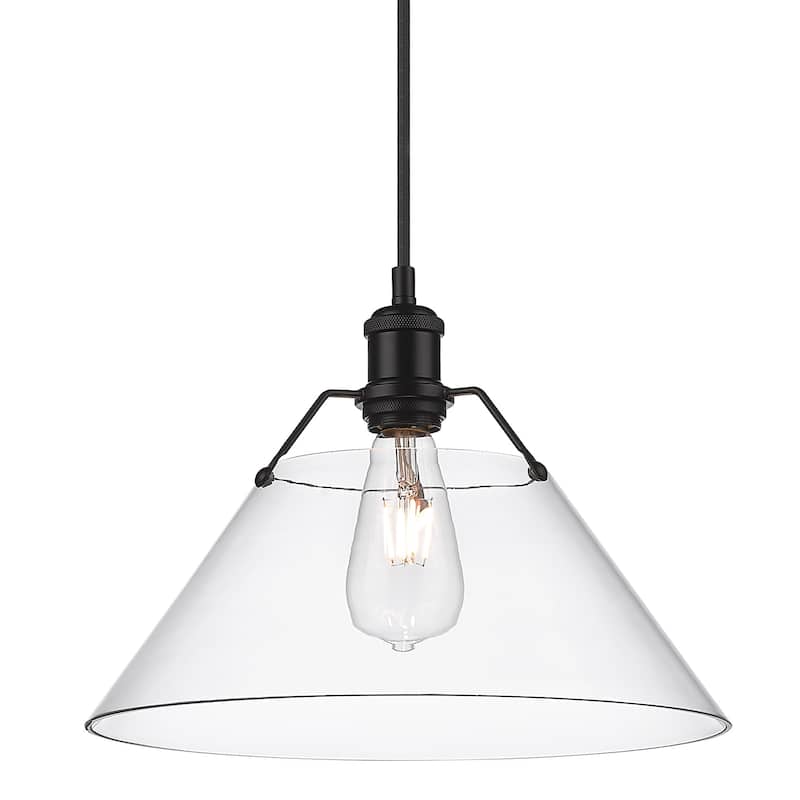Yep by Golden Lighting Orwell 1-light 14in Pendant in Matte Black and Clear Glass