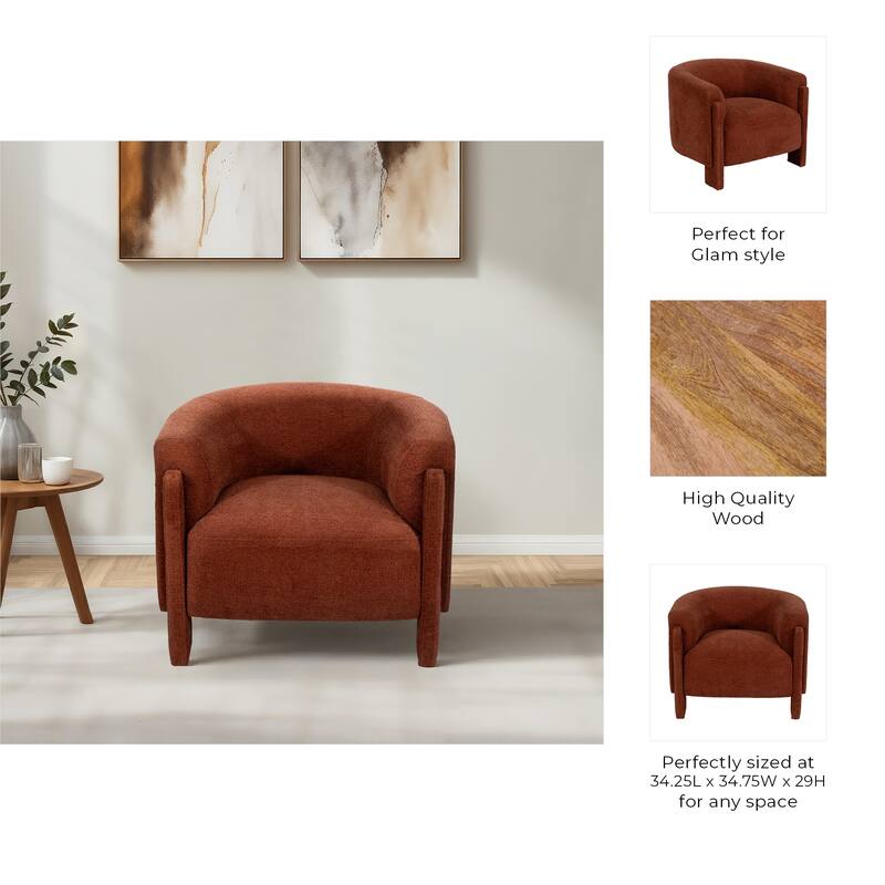 Contemporary Curved Upholstered Barrel Chair Plush Seat and Wood Frame
