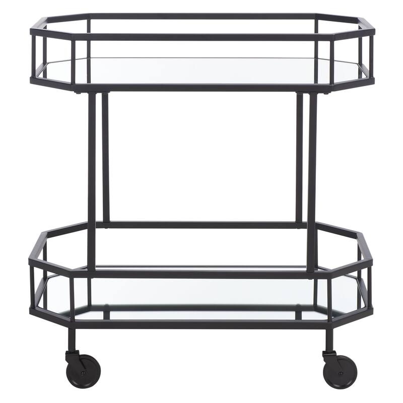 SAFAVIEH Katica 2-Tier Octagon Bar Cart - 29.6" x 16.5" x 29.8" - 30Wx17Dx30H - Black