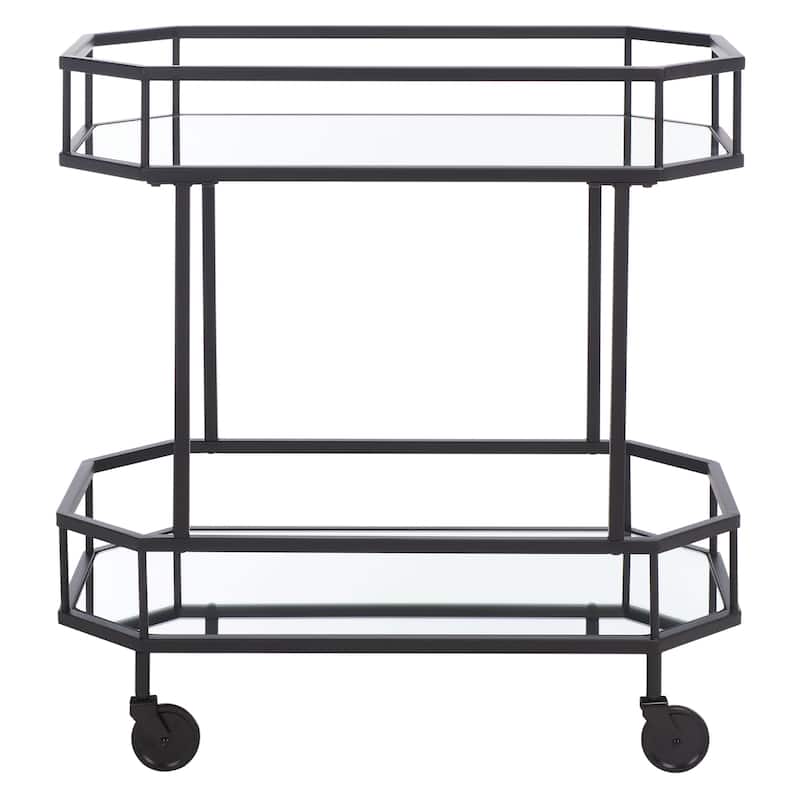 SAFAVIEH Silva 2 Tier Octagon Bar Cart-Rose Gold / Mirror. - 30" W x 17" D x 30" H