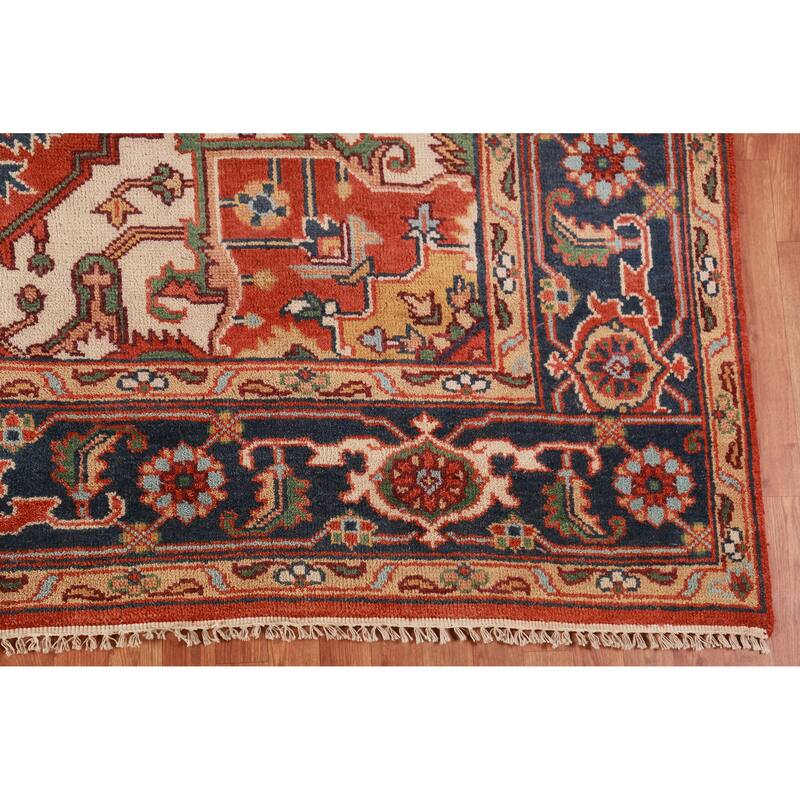 Orange Heriz Serapi Oriental Area Rug Handmade Wool Carpet - 8'11" x 12'1"