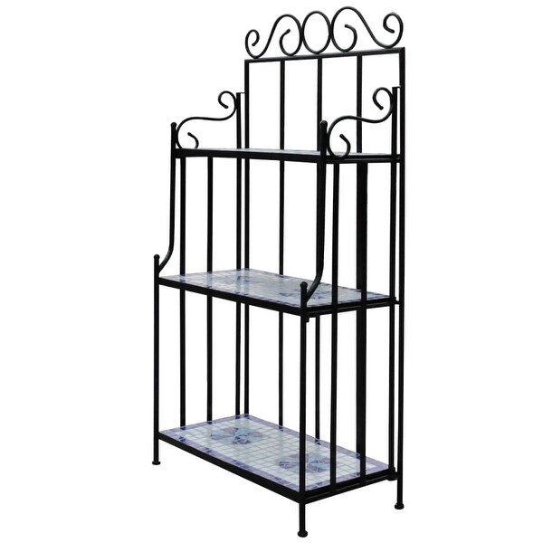 blue and white plant stand
