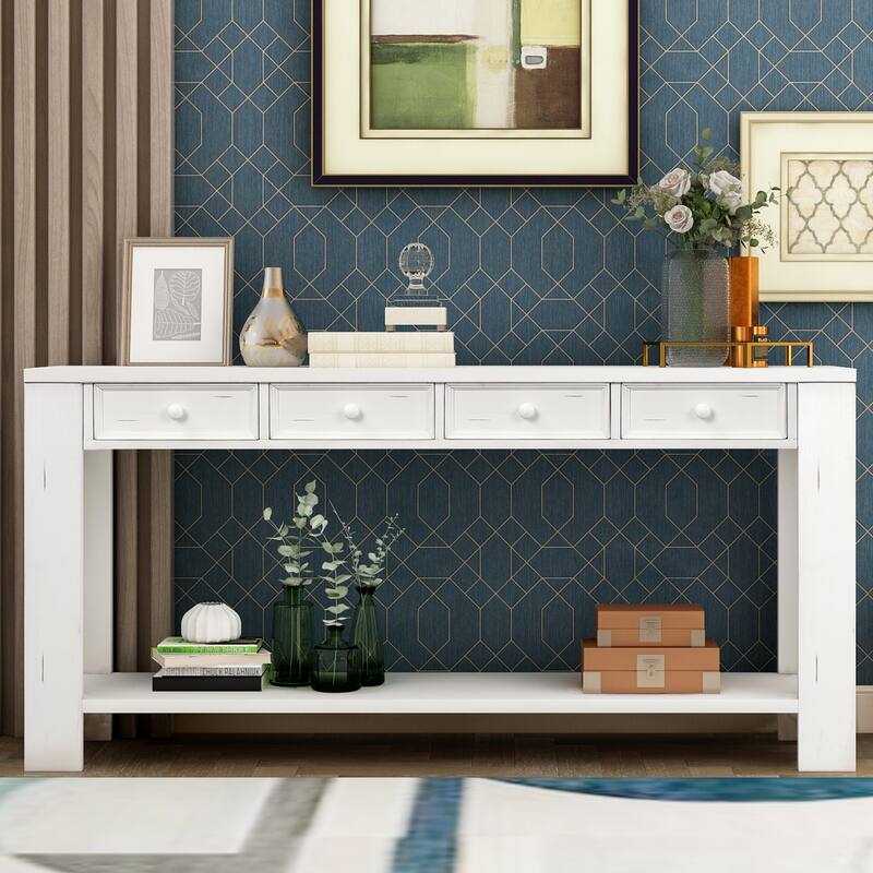 Modern Console Table/Sofa Table with Storage Drawers and Bottom Shelf for Entryway Hallway