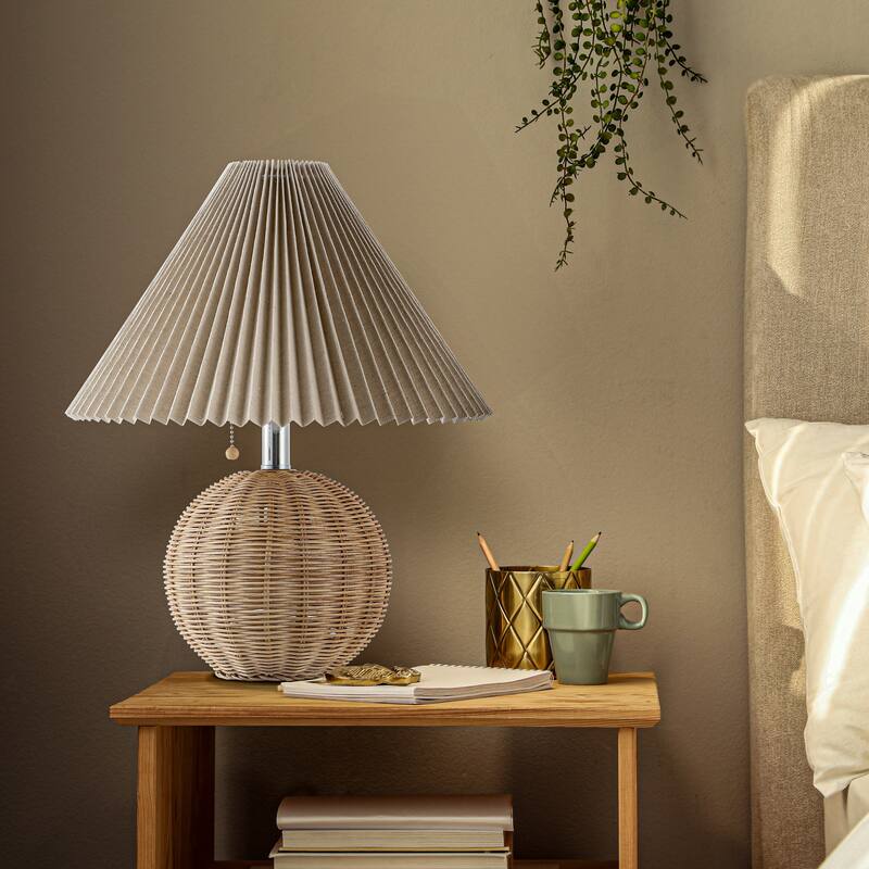 Arvid 17.25" Coastal Scandinavian Resin/Iron Sphere LED Table Lamp with Pleated Shade and Pull Chain, by JONATHAN Y