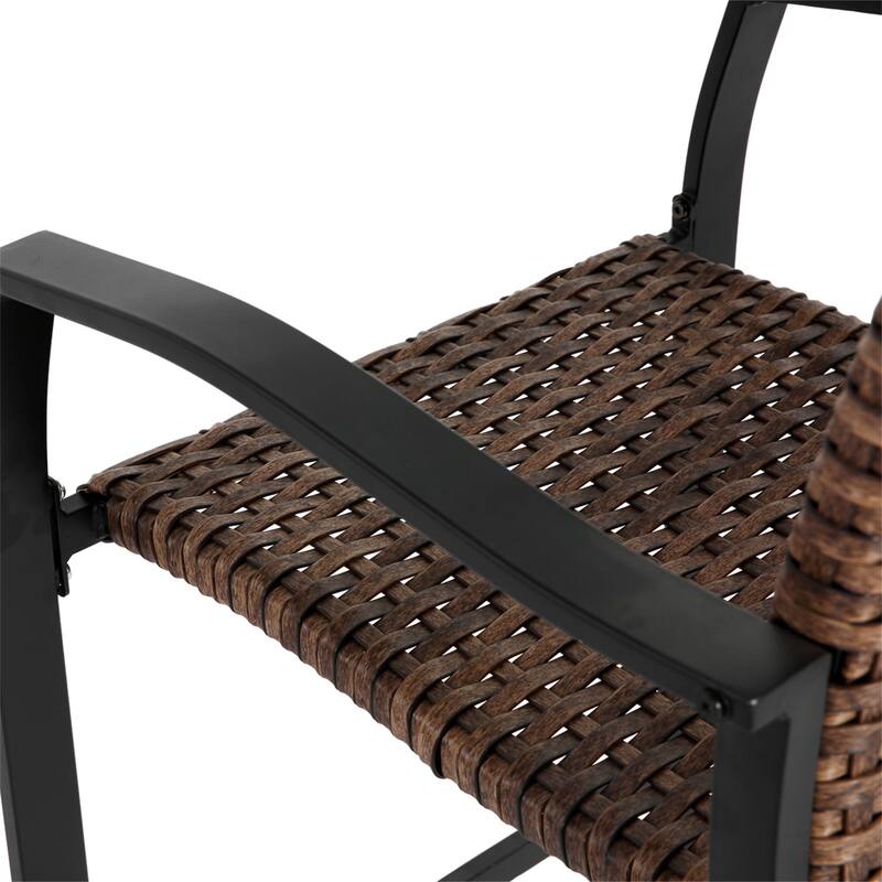 Outdoor Rattan Bar Chairs Set with Glass Table Top (Set of 3)