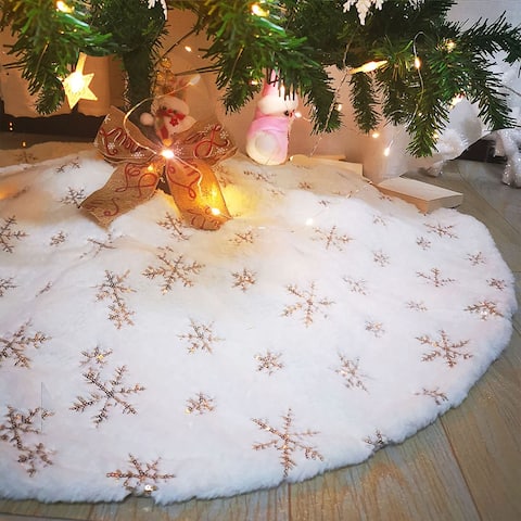 Christmas Tree Skirt Plush Faux Fur Mat for Christmas Tree Decorations