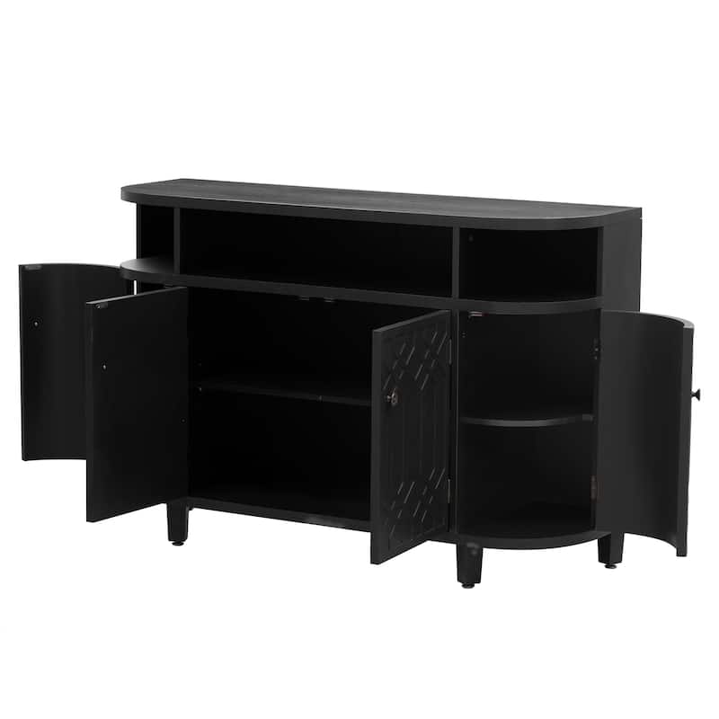 4 Door Curved Entryway Cabinets with Adjustable Shelves & fir Wood Legs, Display Case with Open Storage Rack & Metal Handle