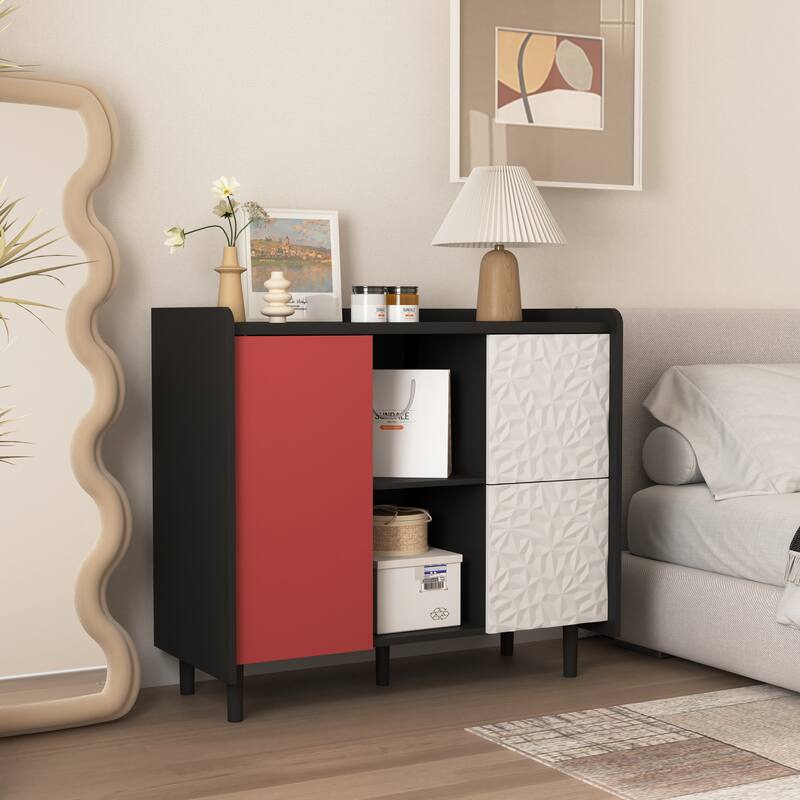 Modern Sideboard Buffet Cabinet with 2 Drawers and 2 Open Storage Compartment