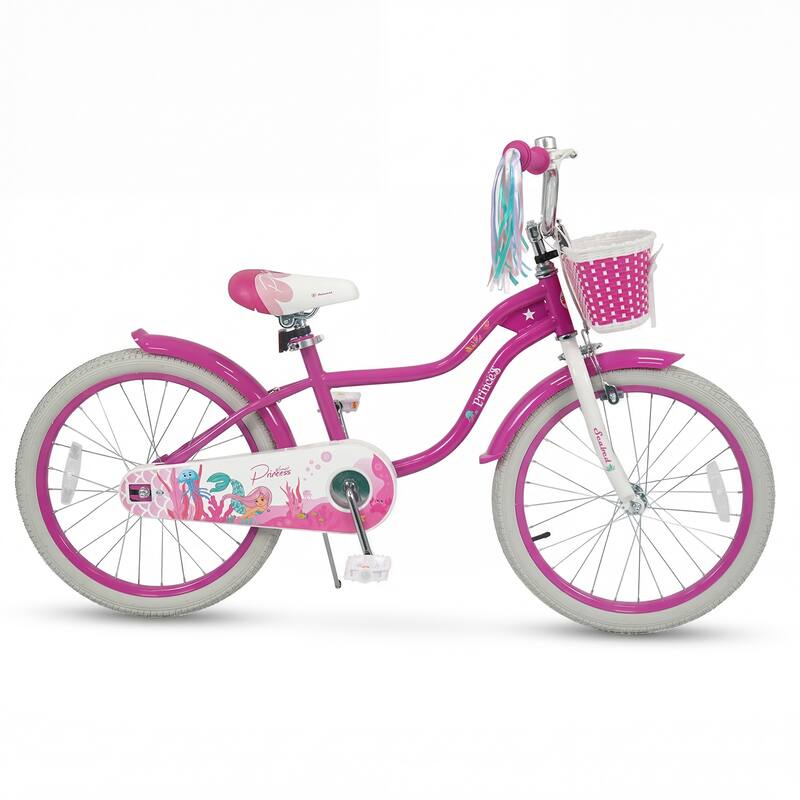 Gymax 20'' Girls Bike w/Removable Basket Streamers Hand Brake & - Rose Red