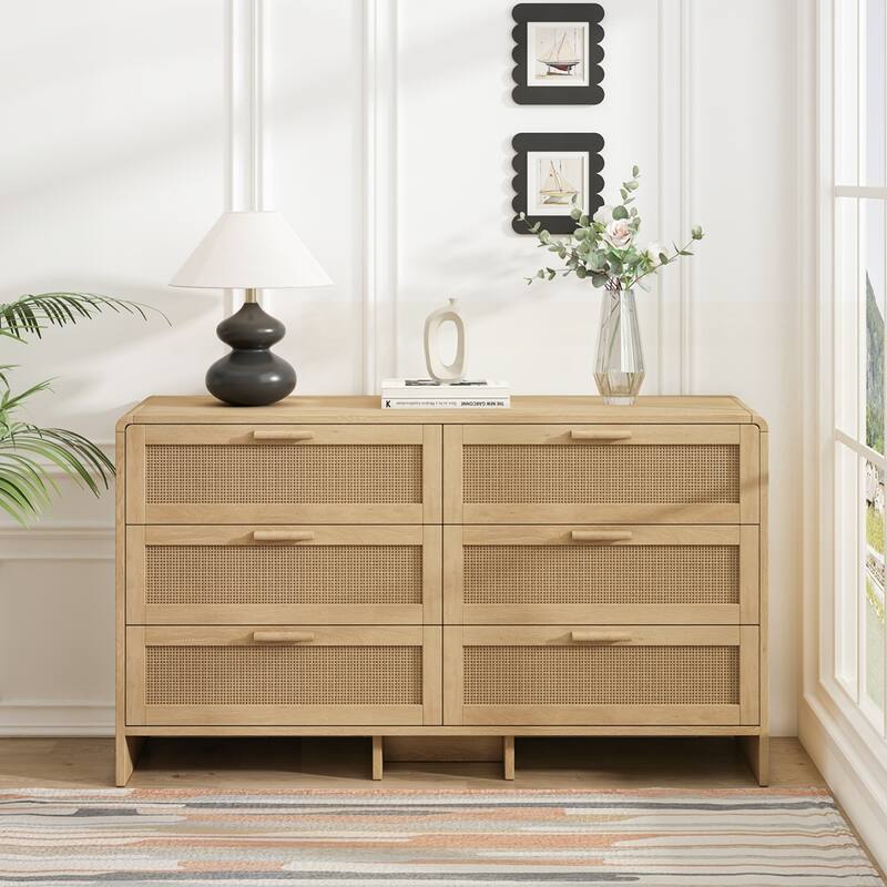 6-DrawersArc Shaped Corner Rattan Storage Cabinet
