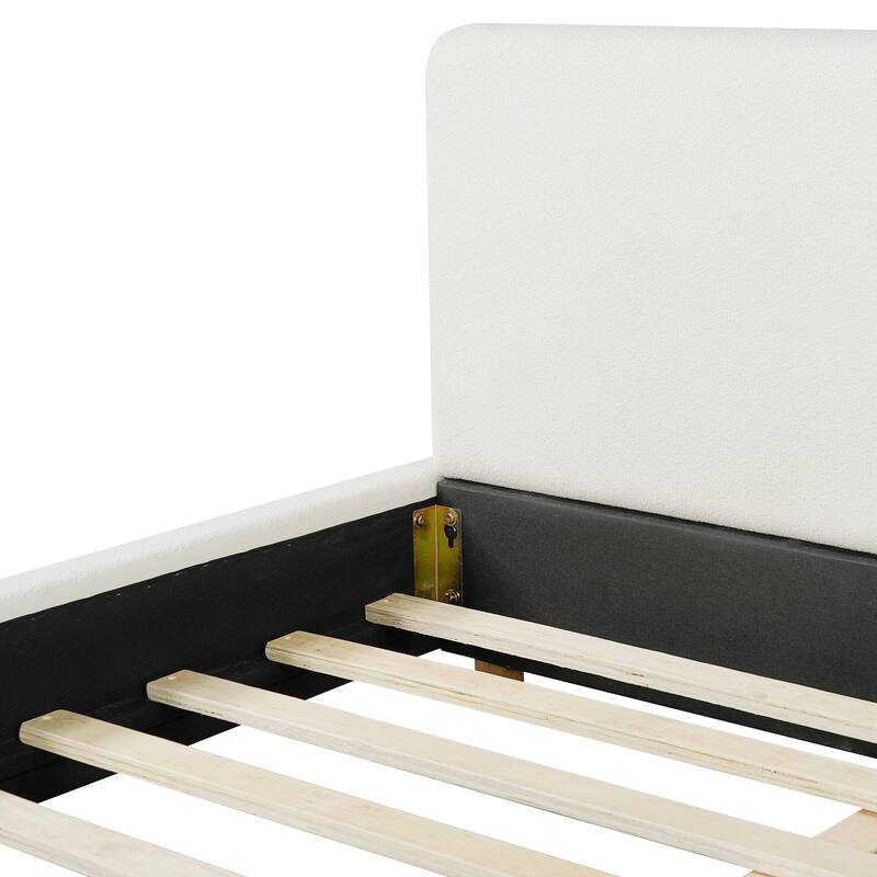 Christopher Knight Home - Jaro Modern Boucle Upholstered Platform Bed Frame with Wooden Slats Support, No Box Spring Needed