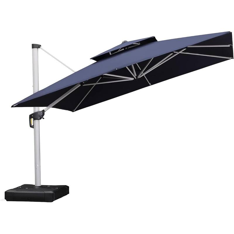 PURPLE LEAF Double Top Deluxe Square Patio Cantilever Umbrella 360 Degree Rotation 9ft/10ft/11ft/12ft Outdoor Classic Umbrella