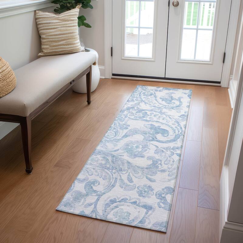 Machine Washable Indoor/ Outdoor Chantille Traditional Scroll Rug