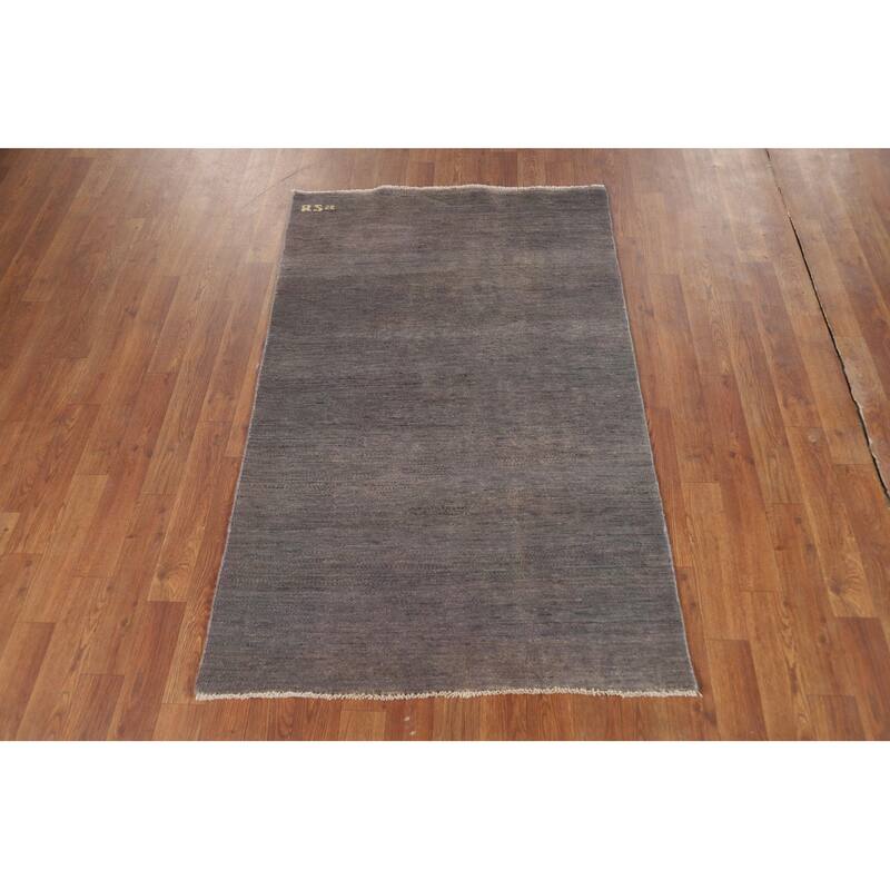 Modern Gabbeh Oriental Foyer Rug Grey Handmade Wool Carpet - 3'0"x 4'10"