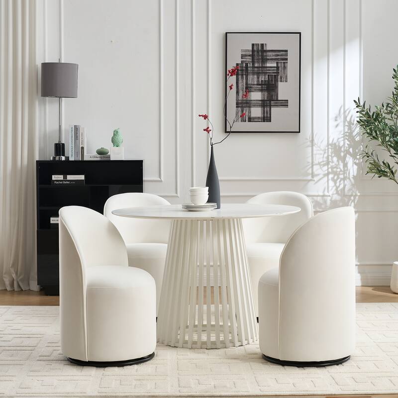 Upholstered Kitchen & Dining Room Barrel Chair, 360 Degree Swivel Comfy Armless Accent Makeup Vanity Side Chair