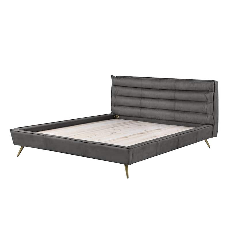 Queen Bed Gray Leather Upholstered Platform Bed Modern Bedroom Furniture