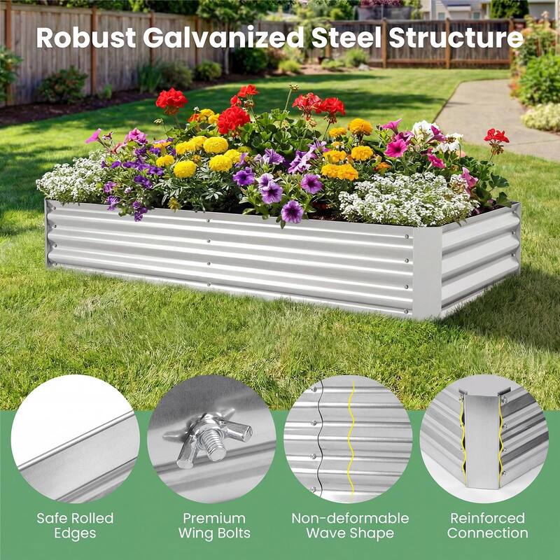 Gymax Galvanized Steel Raised Garden Bed Metal Planter Box Kit w/ Mini