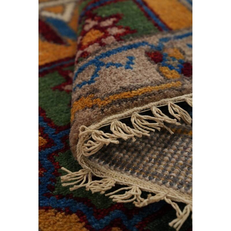 Hand Knotted Oriental 100% Wool Carpet Traditional Geometric Oranges & Rust Kazak Runner Rug - 7' 9'' X 2' 5''