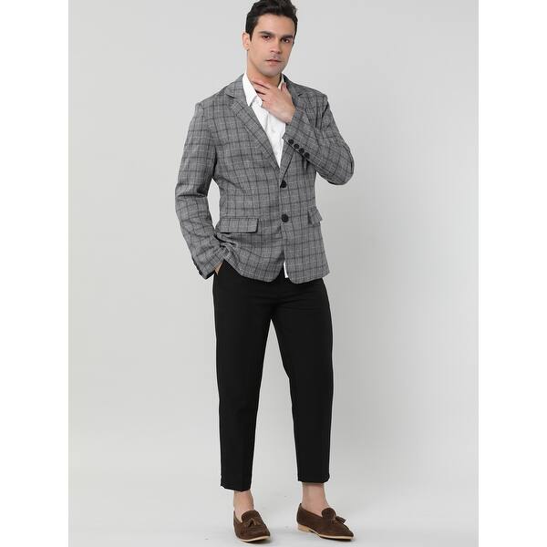 Boys Plaid Suit Blazer Slim Fit Notched Lapel Dress Check Sports Jacket
