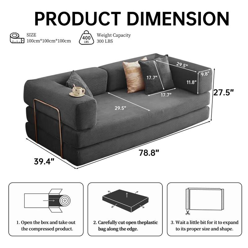 2-in-1 Convertible Modular Sofa Bed, Memory Foam Mattress, No Assembly, Space-Saving for Living Room, Bedroom