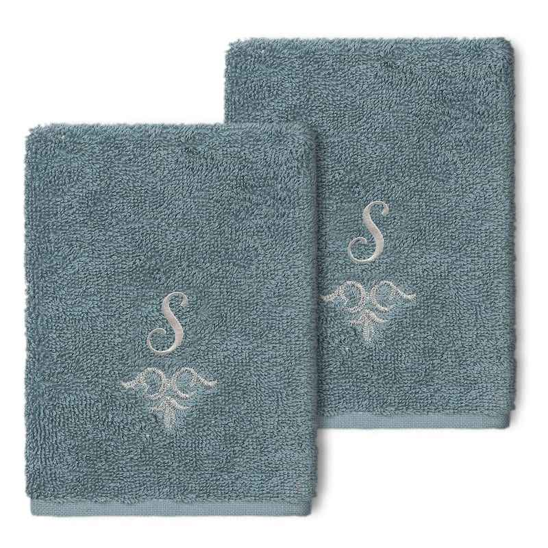 Authentic Hotel and Spa 100% Turkish Cotton Monica 2PC Embellished Washcloth Set - S - Teal