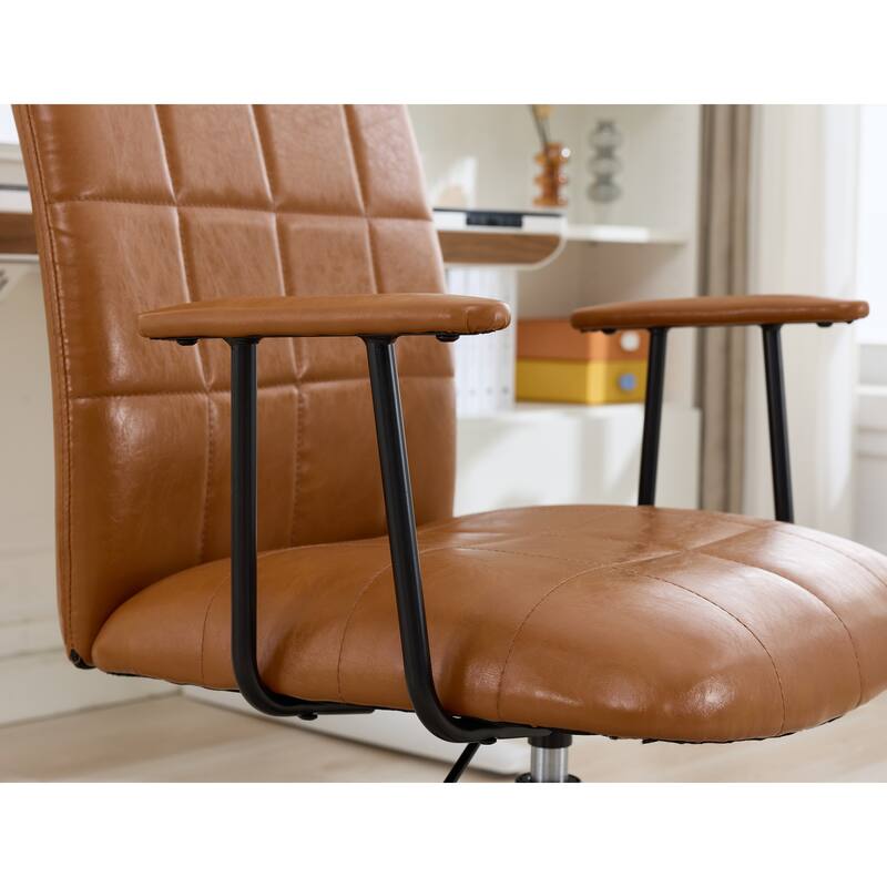 Modern PU Leather High Backrest Office Chair with Armrest, Soft Foam Seating, 360-Degree Swivel and 5-Star Base, for Office
