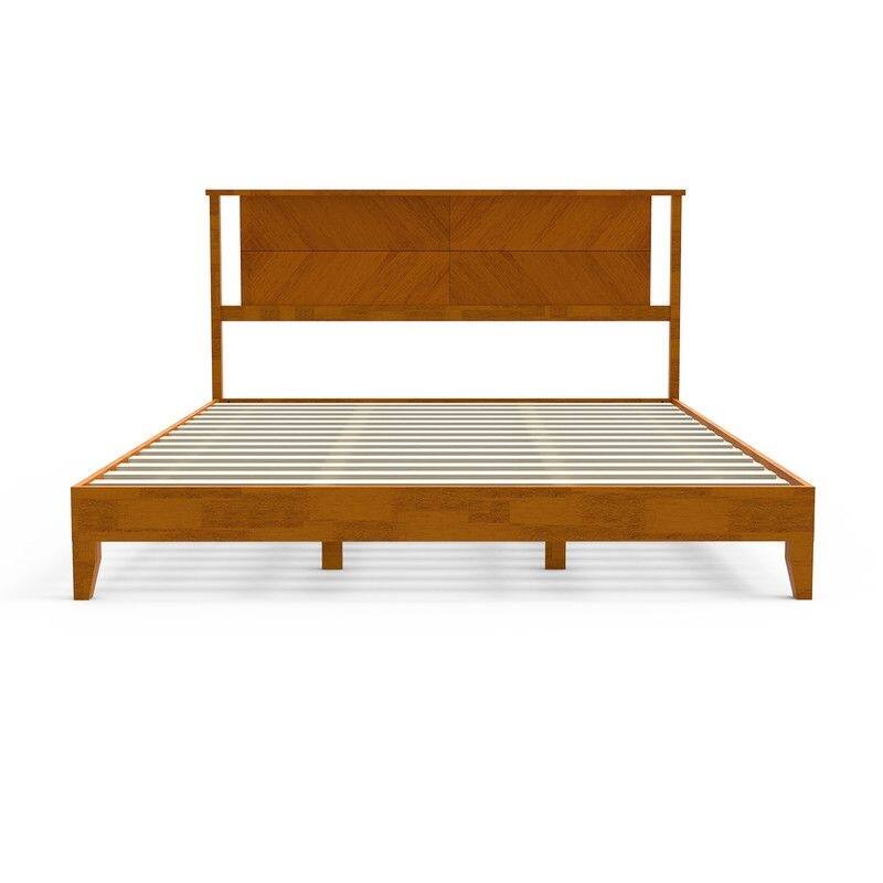 Twin Size Deluxe Bed Frame with Headboard with Solid Wood, No Box Spring Needed, Easy Assembly, White - King - Brown