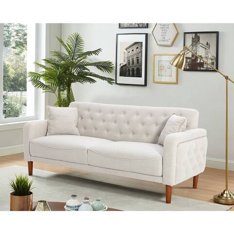 Square Arm Mid-Century Modern Tufted Sofa with Pillows