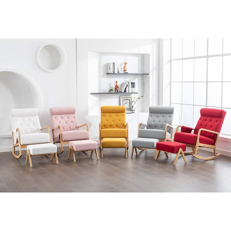 Mid-Century Modern Padded Fabric Rocking Chair