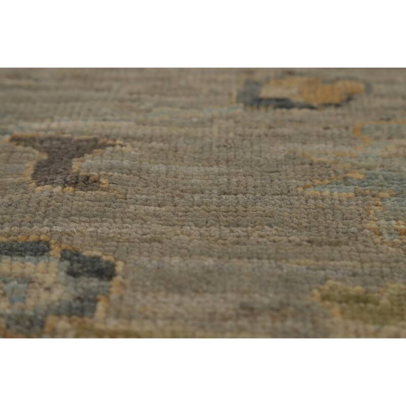Vegetable Dye Oushak Turkish Area Rug Hand-Knotted Grey Wool Carpet - 8'10" x 11'10"