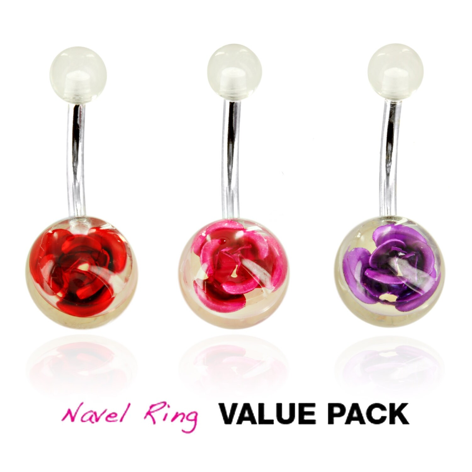 Metal Rose Belly Bar Embedded in Clear UV Ball Piercing