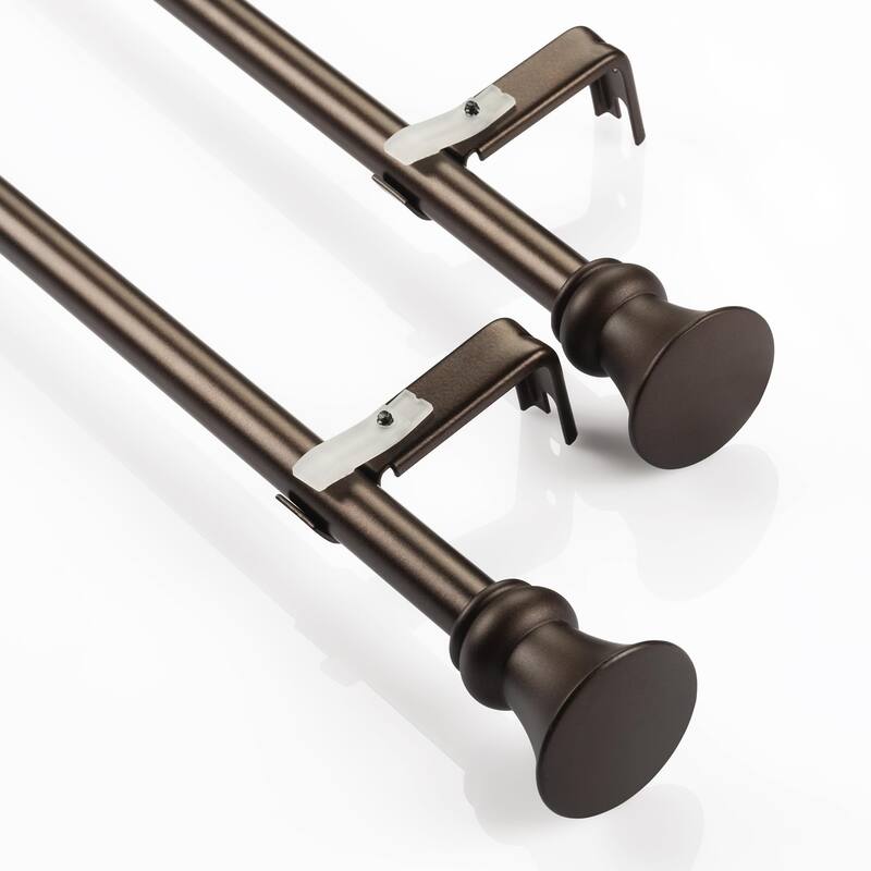 Deco Window 2 Pack Single Curtain Rod Egyptian Round Finials & Brackets Set - 28" to 48", 5/8 Inch Diameter, Brown Oil Rubbed