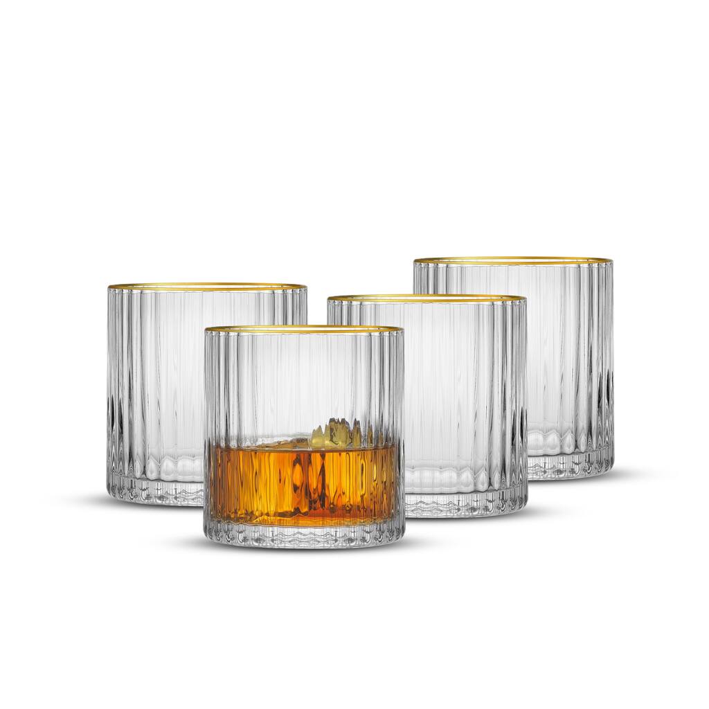 Christian Siriano Optic Gold Rim DOF Tumbler Glasses - 10 oz - Set of 4 - 10 oz