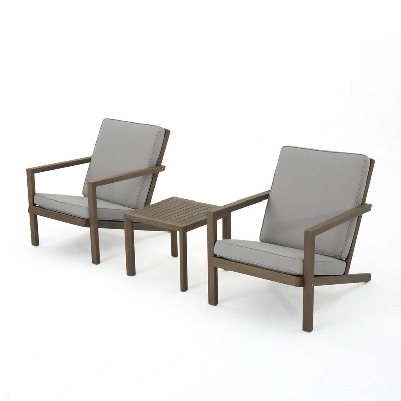 3 PC Outdoor Patio Chat Set with 2 Adirondack Chairs and Coffee Table - Teak+Grey