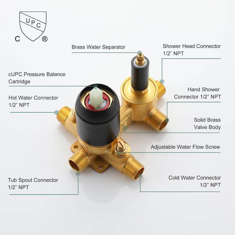 3-Function Wall Mount Shower Faucet with 12 in. Fixed shower head