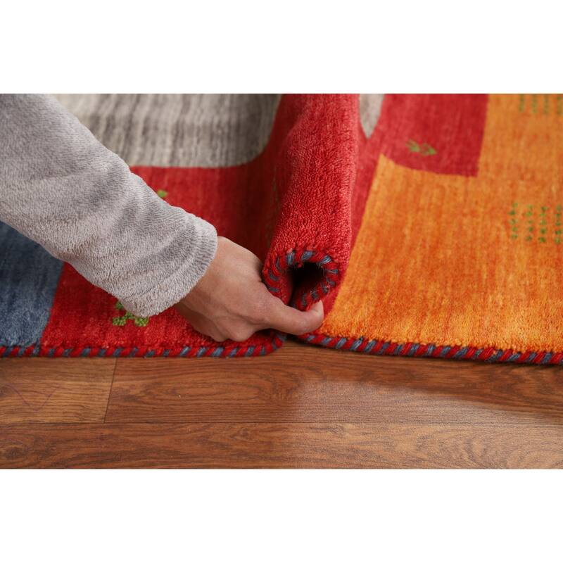 Striped Gabbeh Indian Rug Hand-Knotted Contemporary Wool Carpet - 6'5"x 9'8"