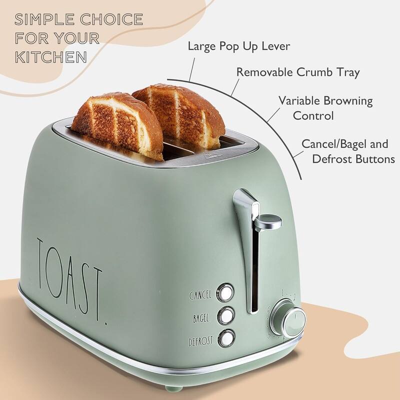 Rae Dunn Retro Rounded Bread Toaster, 2 Slice Stainless Steel