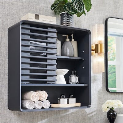 Slatted Door Wall Cabinet, Medicine Cabinet, Bathroom Storage Cabinet