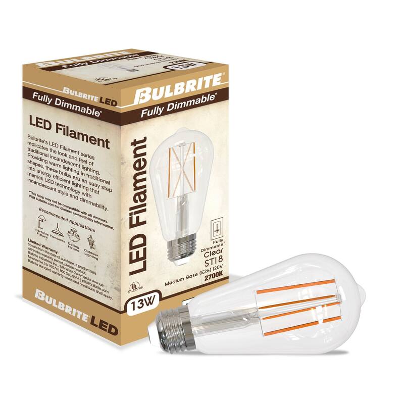 Bulbrite LED Filament Pack of (4) 13 Watt Dimmable ST18 Light Bulbs with a Clear Finish and Medium (E26) Base - 2700K