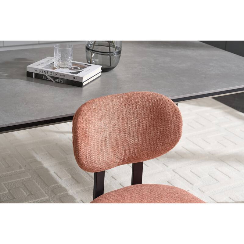 Modern Dining Room Chairs Set of 2, Mid-Century Upholstered Boucle Kitchen Dining Chairs with Metal Legs