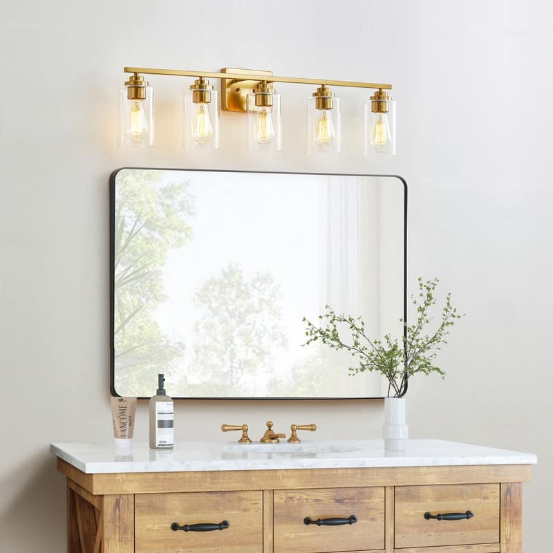 KAWOTI Rive 35" 5-Light Modern Bathroom Vanity Light with Clear Glass