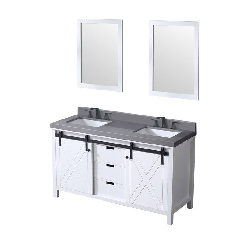 Marsyas 60 in W x 22 in D Ash Grey Double Bath Vanity, White Quartz Countertop, Faucet Set and 24 in Mirrors