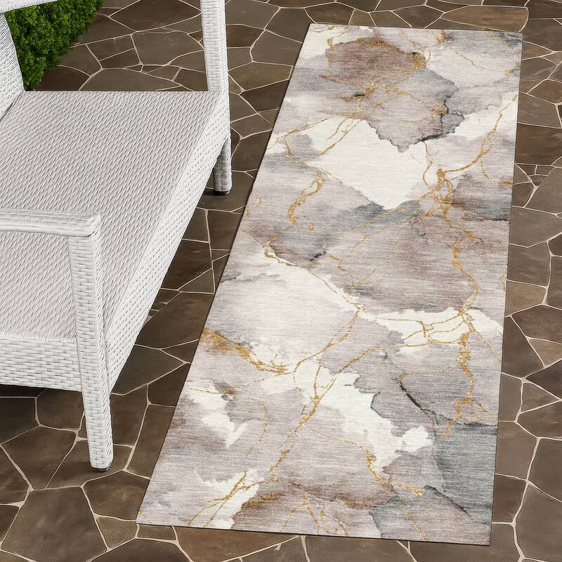 Machine Washable Indoor/ Outdoor Modern Brighton Chantille Rug - Khaki - 2'3" x 7'6"